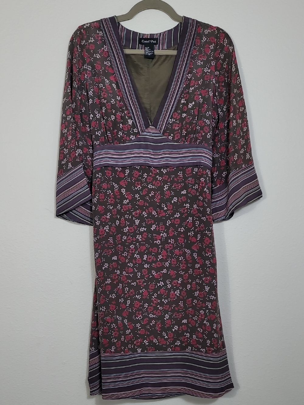 Vintage Central Park Silk Floral Midi Dress Size Medium Forest Fairy Boho